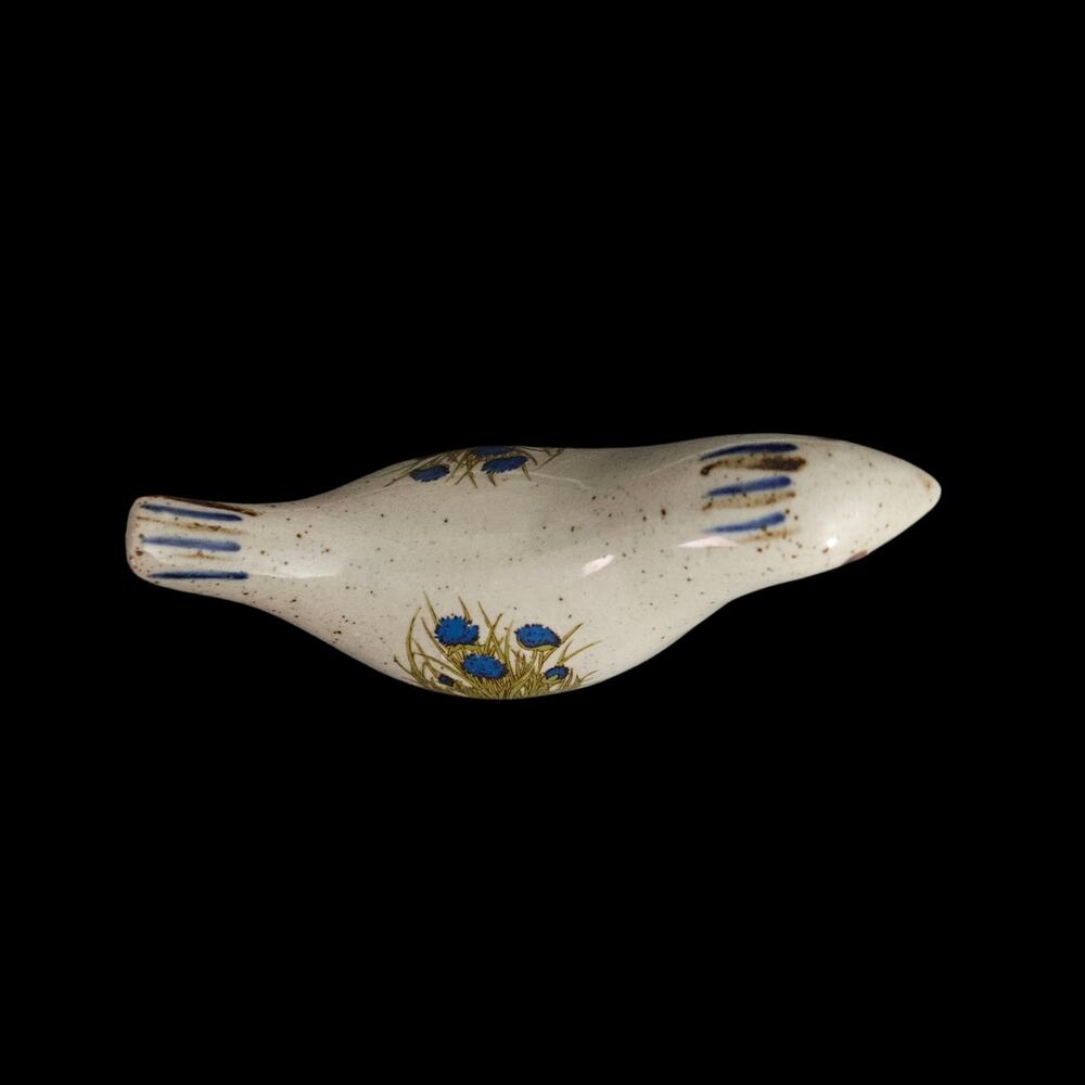Vintage Ceramic Bird Salt Pepper Shakers Blue Floral Speckled Pottery Set - Picture 4 of 10